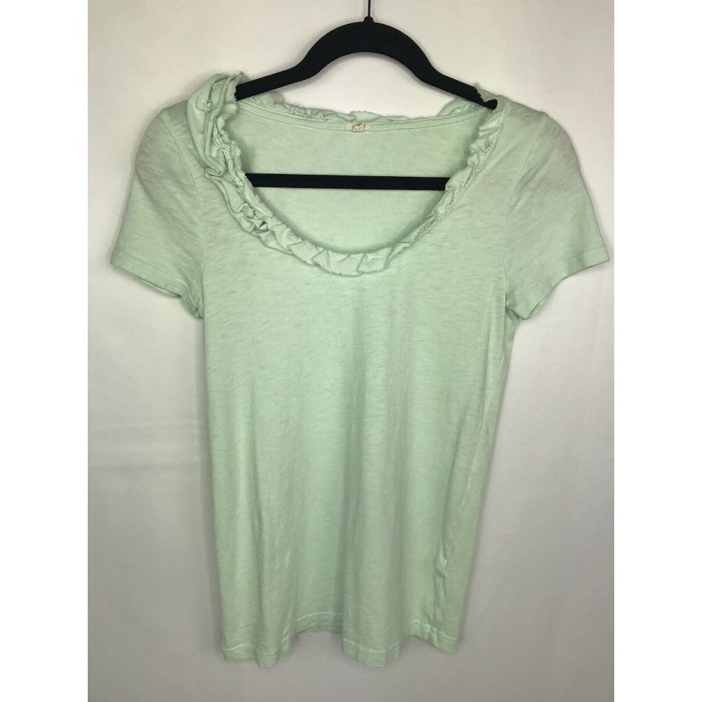 J. Crew Small Ruffle Top Mint Green Knit Short Sleeve Scoop Neck Cotton Stretch